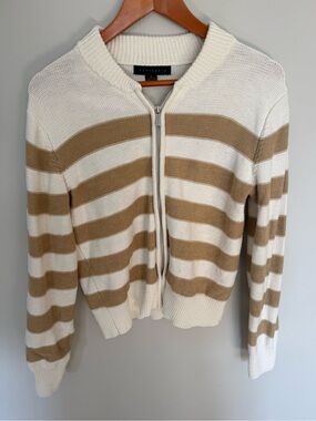 Sanctuary Sanctuary Tan Cream Striped Zip-Up Cardigan Sweater Size Medium